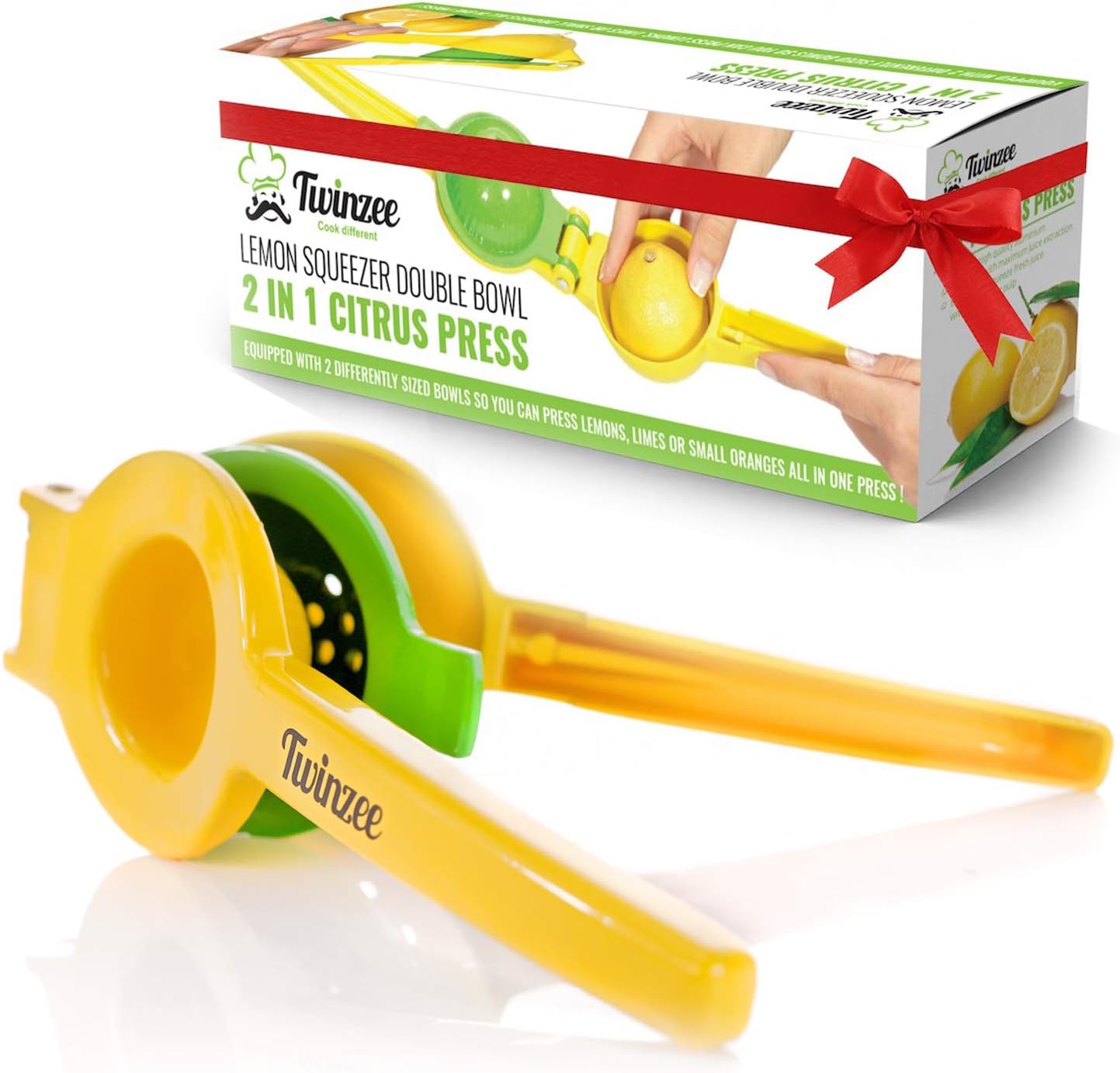 Twinzee Lemon Manual Squeezer - Citrus Press - Unique Design 2 Bowls Built-in-1 Lemon Squeezer - Made from Aluminum