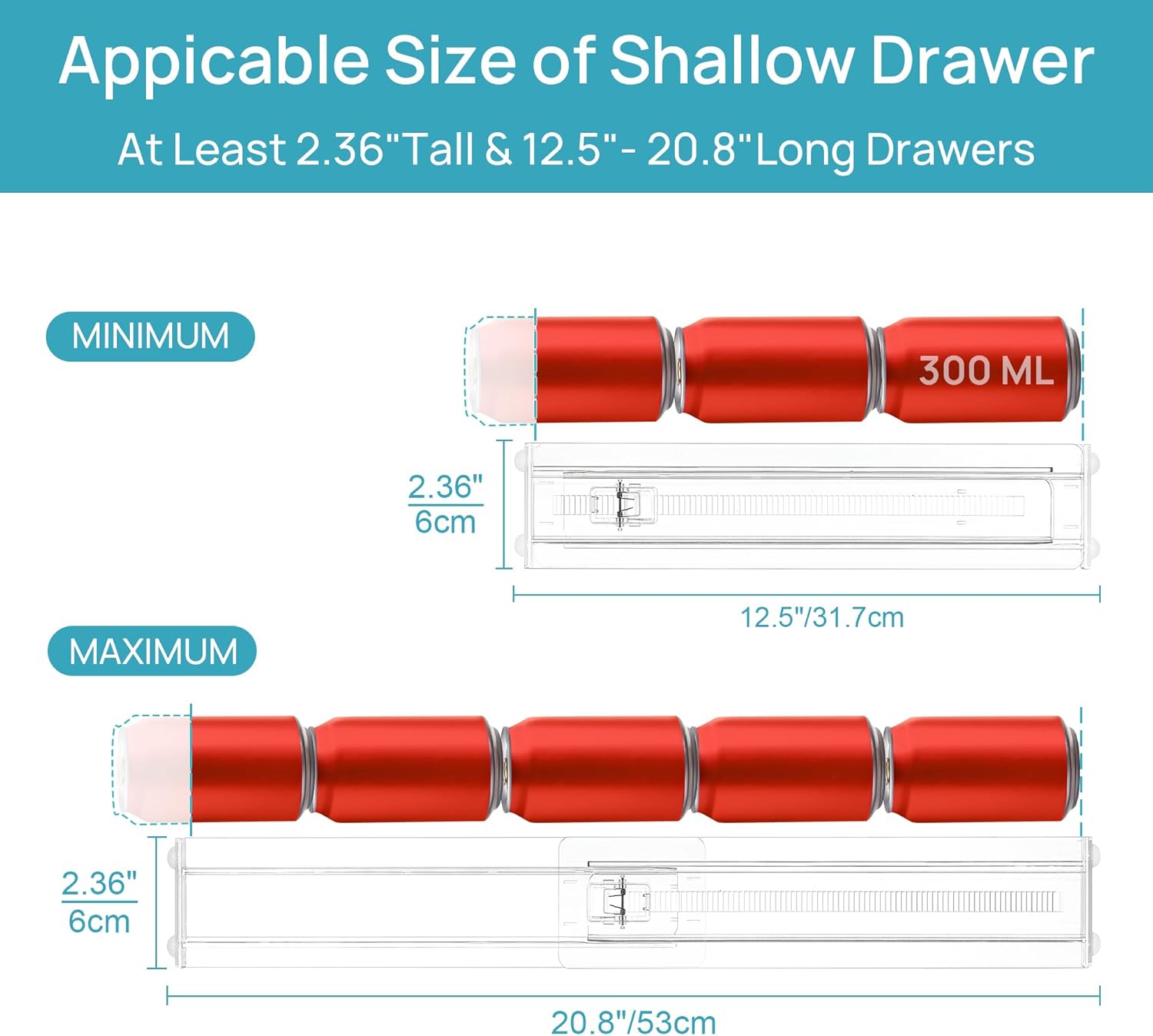 Vtopmart 8 Pack Shallow Drawer Dividers, 2.36" High 12.5"-20.8" Adjustable Expandable Kitchen Drawer Organizer, Clear Plastic Organizer Separators for Flatware, Utensil, Cutlery, Underwear, Clothes