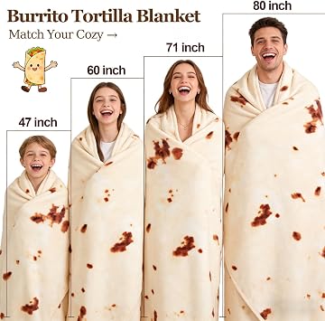 SeaRoomy Burrito Tortilla Blanket, Funny Food Throw Blanket, Round 47inches