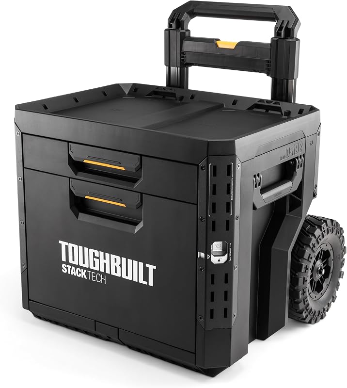 ToughBuilt StackTech 2 Drawer Rolling Locking Tool Box, 240 lb Capacity | Heavy-Duty Portable Tool Chest & Storage Organizer with Dividers & Auto-Latching Drawer, Stacks with StackTech System