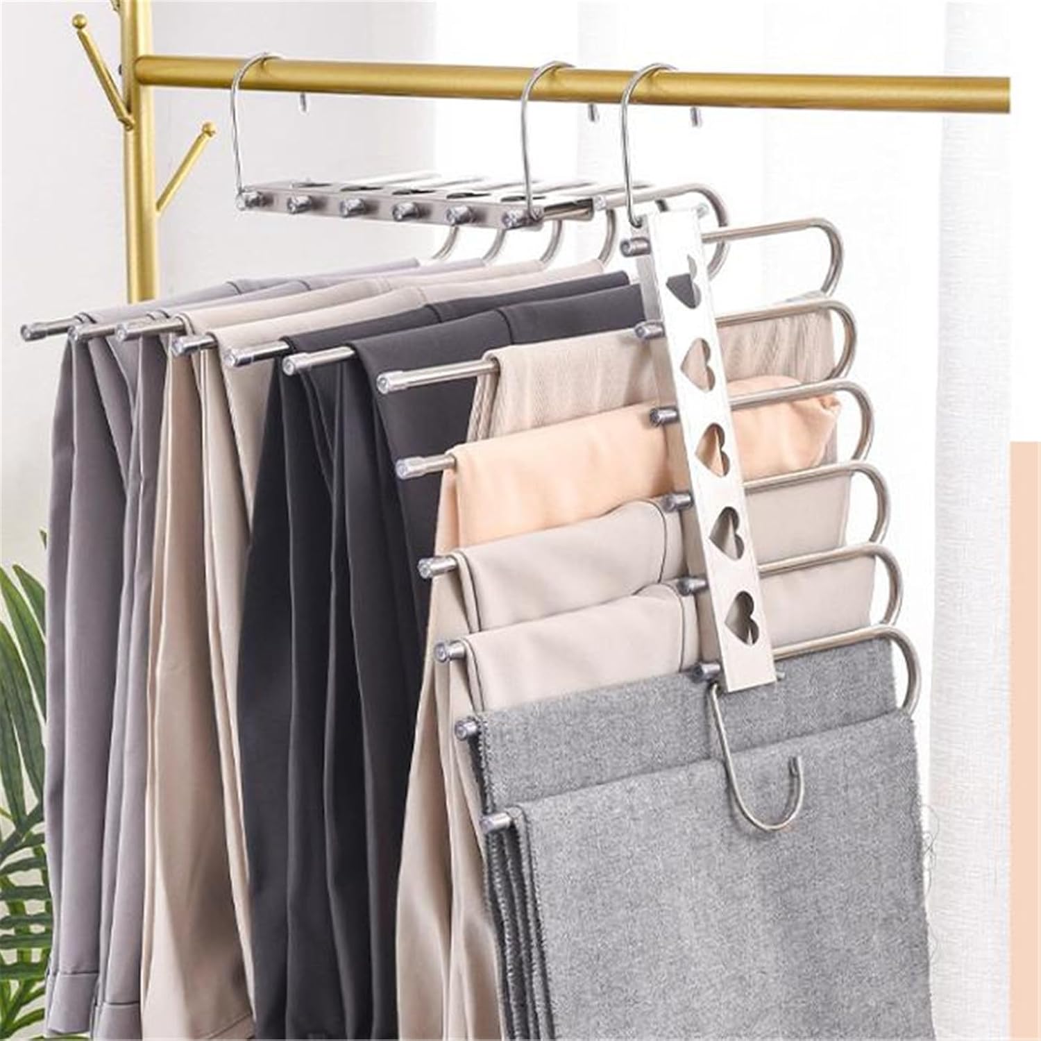 Pants Hangers Stainless Steel Telescopic Folding Multi-Layer Trouser Hanger Home Trouser Clip Wardrobe Storage(26cm)