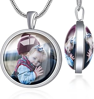 Farfume Personalized Photo Necklace, 2 Photos Custom Necklace Pendant Jewellery, Anniversary Birthday Personalized Gift for Women Men