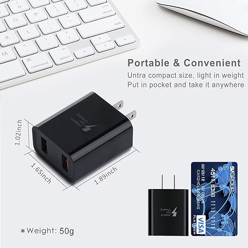 Miniatura 4 de Cargador USB doble, paquete de 2 adaptadores de corriente de carga rápida 3.0 para cargador de pared, doble puerto A de 30 W QC3.0, bloque de carga