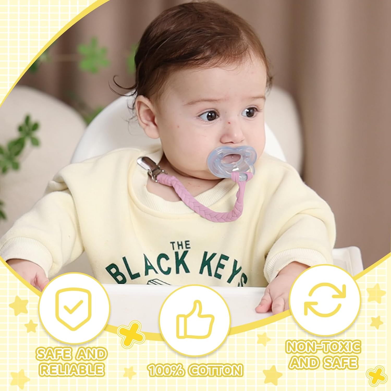 4 Pcs Pacifier Clip, Pacifier Clips for Boys & Baby Girls Pacifier Holder Clip Binky Clips Braided 100% Handmade Fits All Pacifiers(Yellow, 4 Pack) image 5