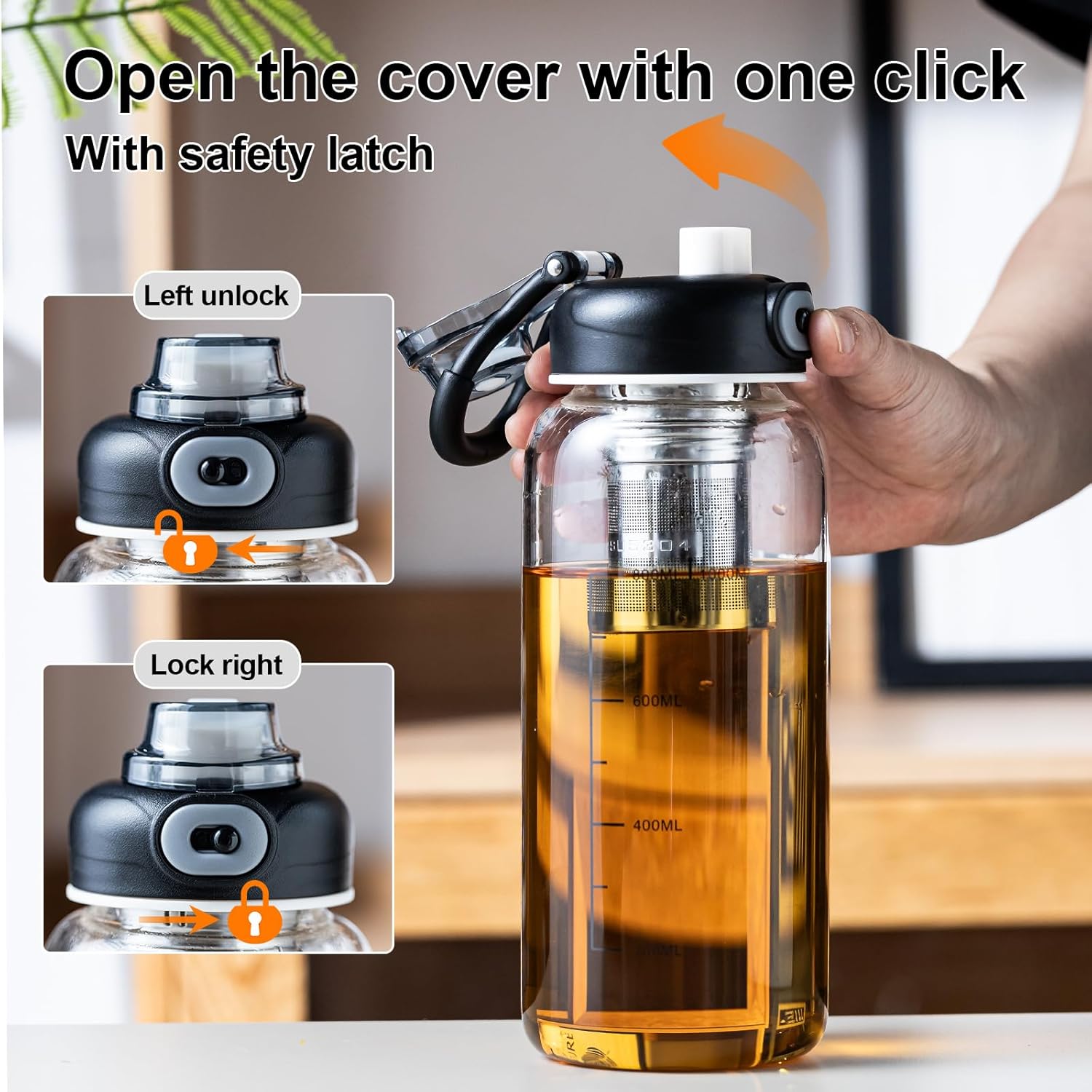 34oz Glass Water Bottle with Straw, Infuser & Protective Sleeve, BPA-Free Large Capacity drinking bottles for Hot or Cold Drinks, Perfect for Gym, Home & Office (34oz 1PCS) - Image 5