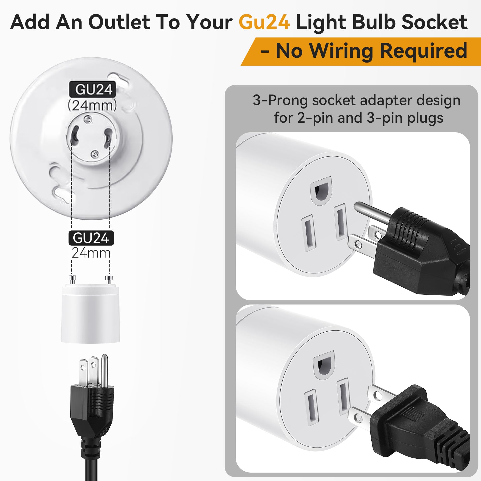 Snapklik.com : 2 Pack GU24 Socket To Outlet Adapter, GU24 3 Prong Light ...