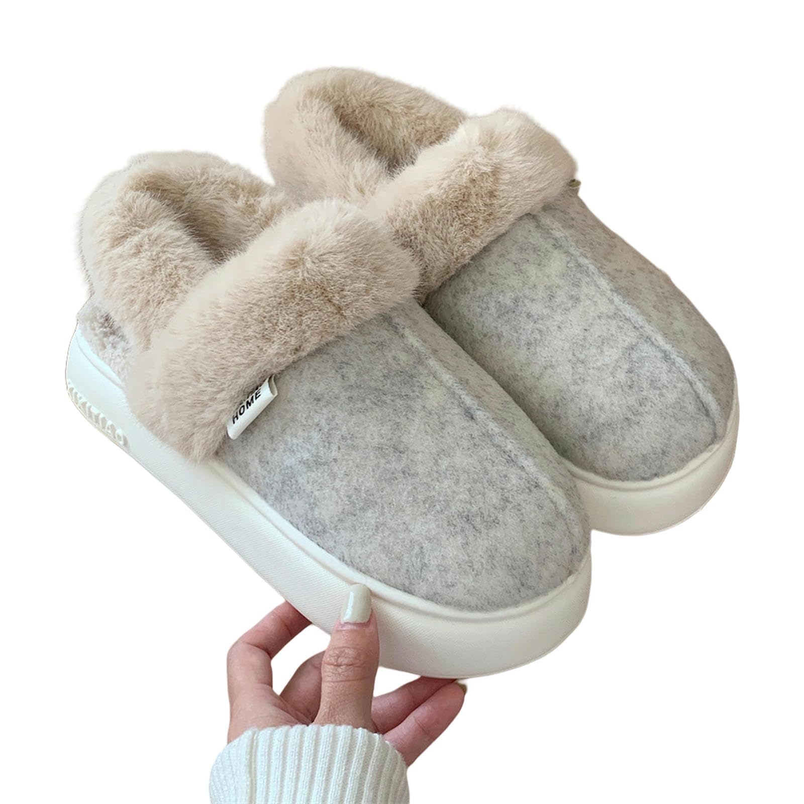 Pantofole Coppia Peluche Casual Moda Esterna Indossare Scarpe di Confinamento Calde Pannelli di Cotone Inverno per Uomini E Donne-beige-42-43