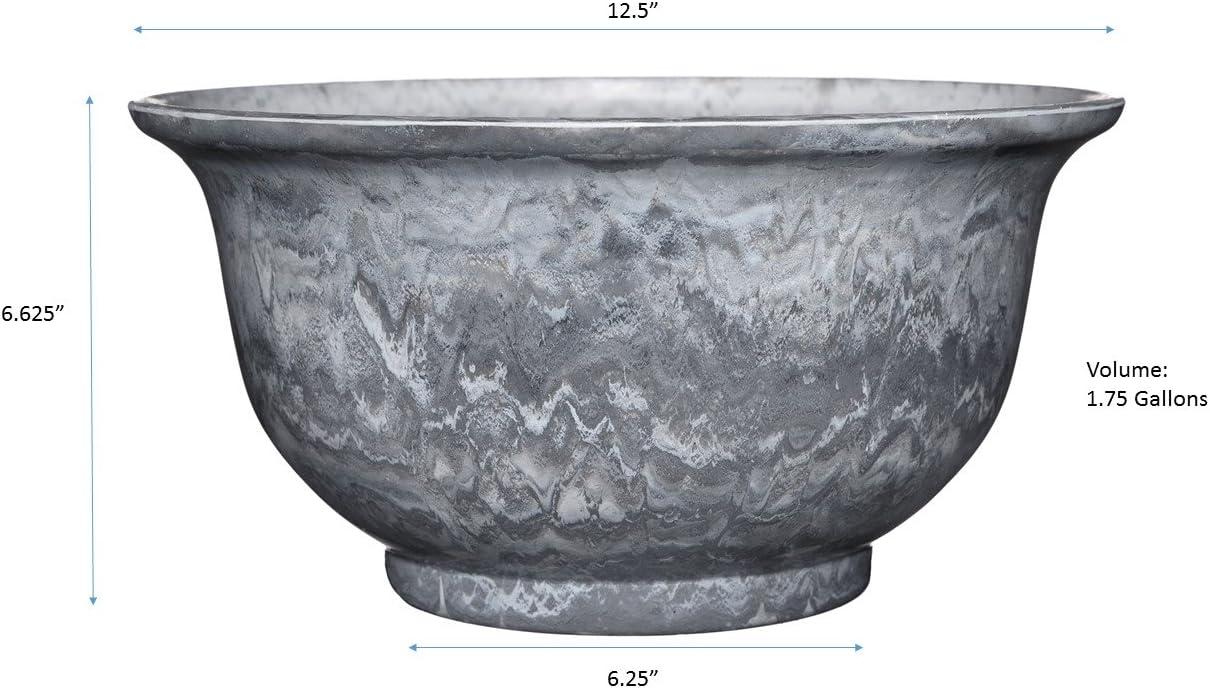 Classic Home and Garden Venetian Deep Bowl 12.5" Planter, Gray Granite