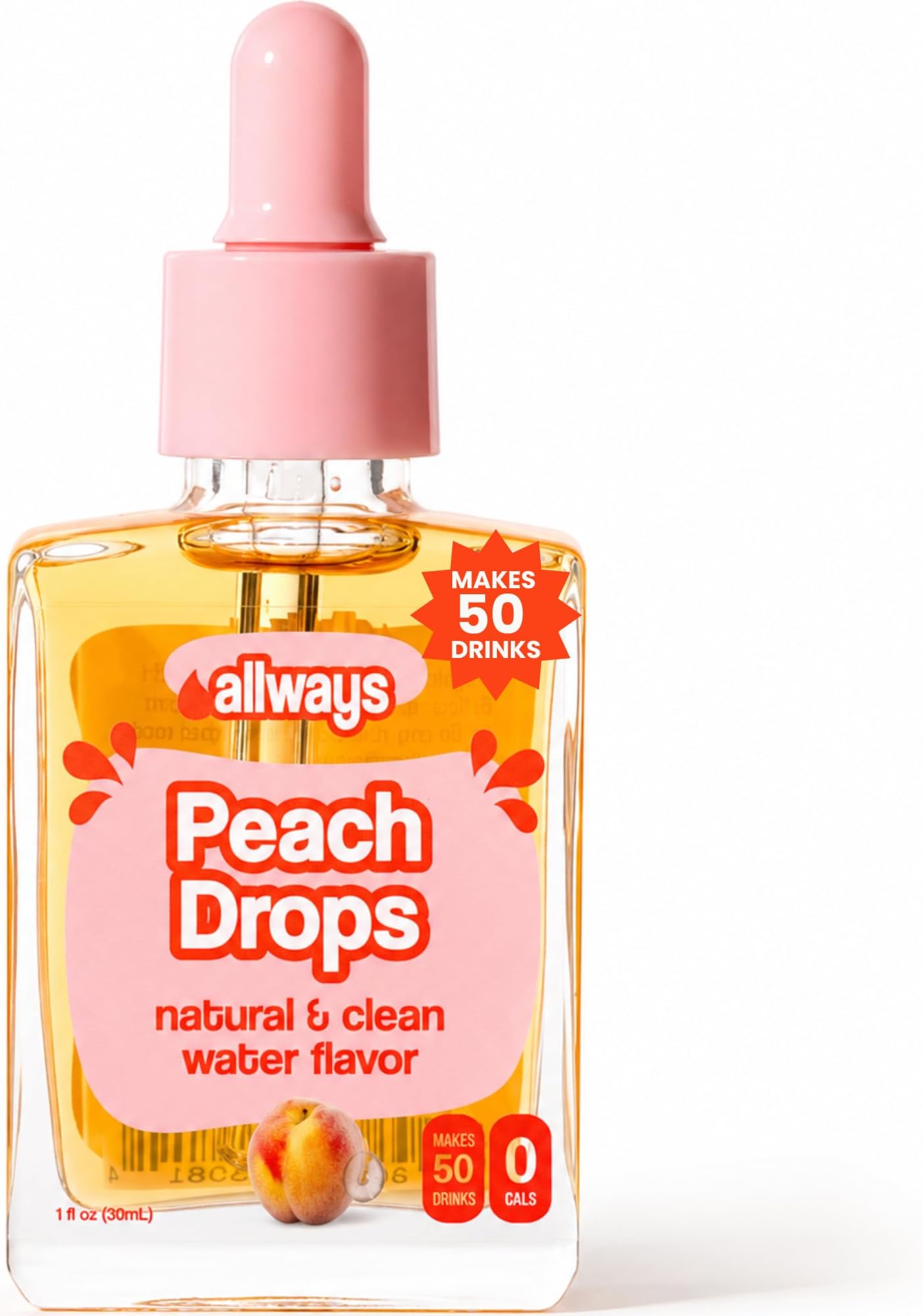 Allways Drops, Liquid Water Enhancer Drink Mix, Natural Flavor Drops, Sugar Free, Artificial Free, Sucralose Free, Dye Free, Makes 50 Drinks (Peach)