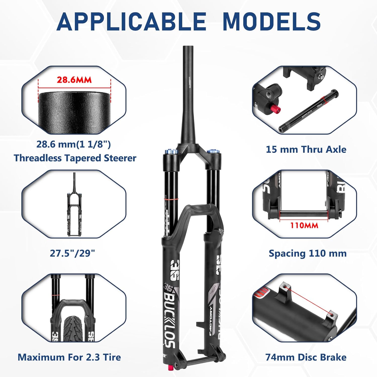 BUCKLOS MTB Air Suspension Fork 27.5 29 110 * 15mm Boost AM E-Bike Tapered, Travel 160mm 36mm Inner Tube Thru Axle Rebound Adjustment Disc Brake Front Forks, fit All Mountain eBike ect.