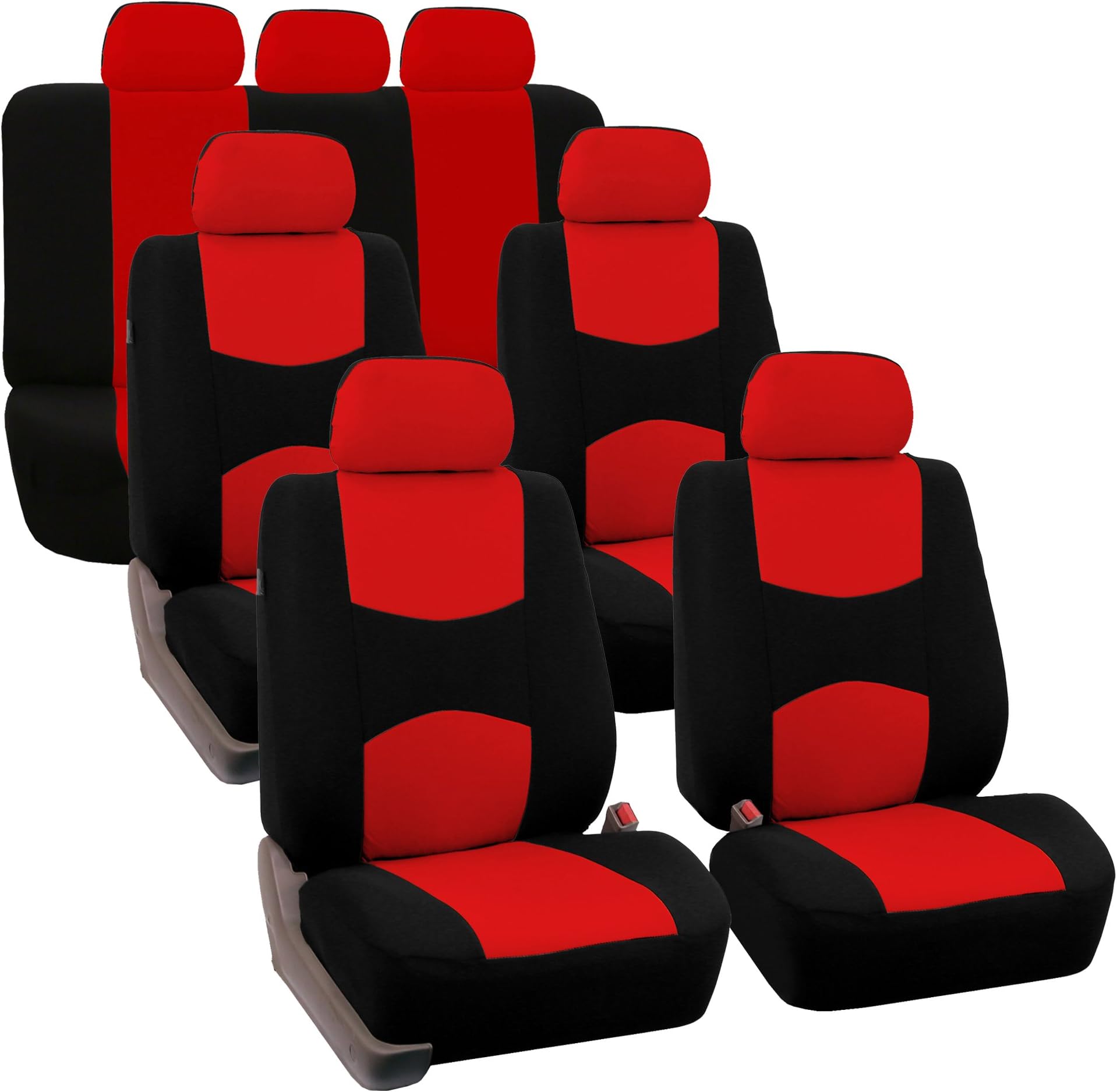 Flat Cloth Full Set Car Seat Covers Three Row 7 Seater - Universal Fit for Cars, Trucks & SUVs Red