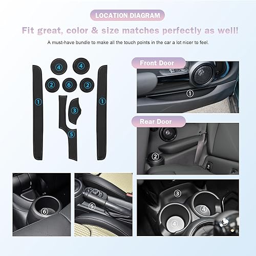 Miniatura 6 de Alfombrillas para consola central Mini Cooper F56 2025 2024 2015-2025 Mini Cooper F56 insertos para portavasos Mini Cooper para ranura de puerta,