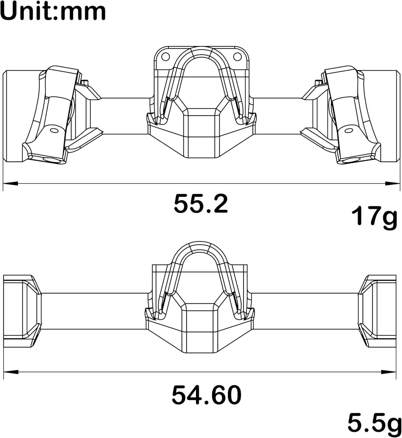 MEUS Racing SCX30 Axle Housing with Diff Covers and Steering Knuckles for 1/30 Axial SCX30 RC Crawler Upgrades (Black)