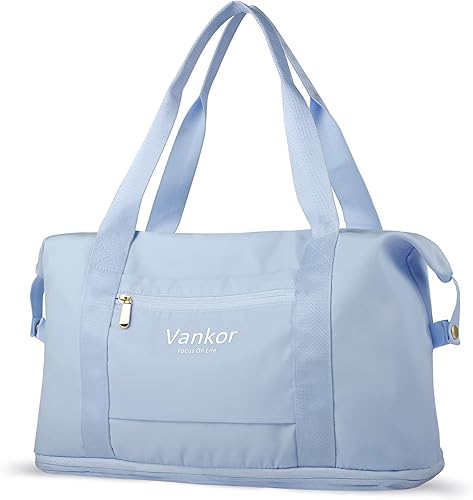 Vankor - Bolsa de lona para viajes, impermeable, bolsa de viaje portátil para mujer, Azul, Elegante