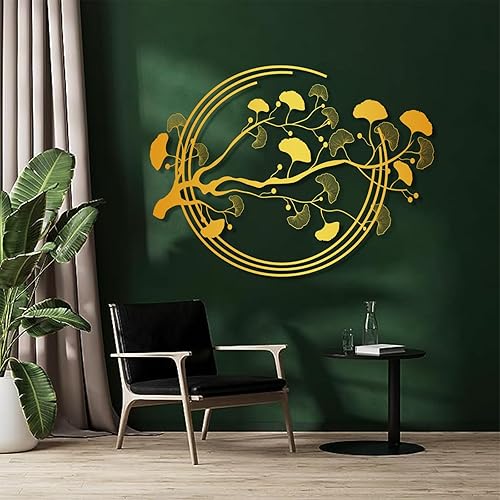 Vista 7 de Arte de pared de metal con hojas de ginkgo, decoración de pared de hoja de ginkgo biloba, decoración de pared geométrica de hoja de ginkgo, arte