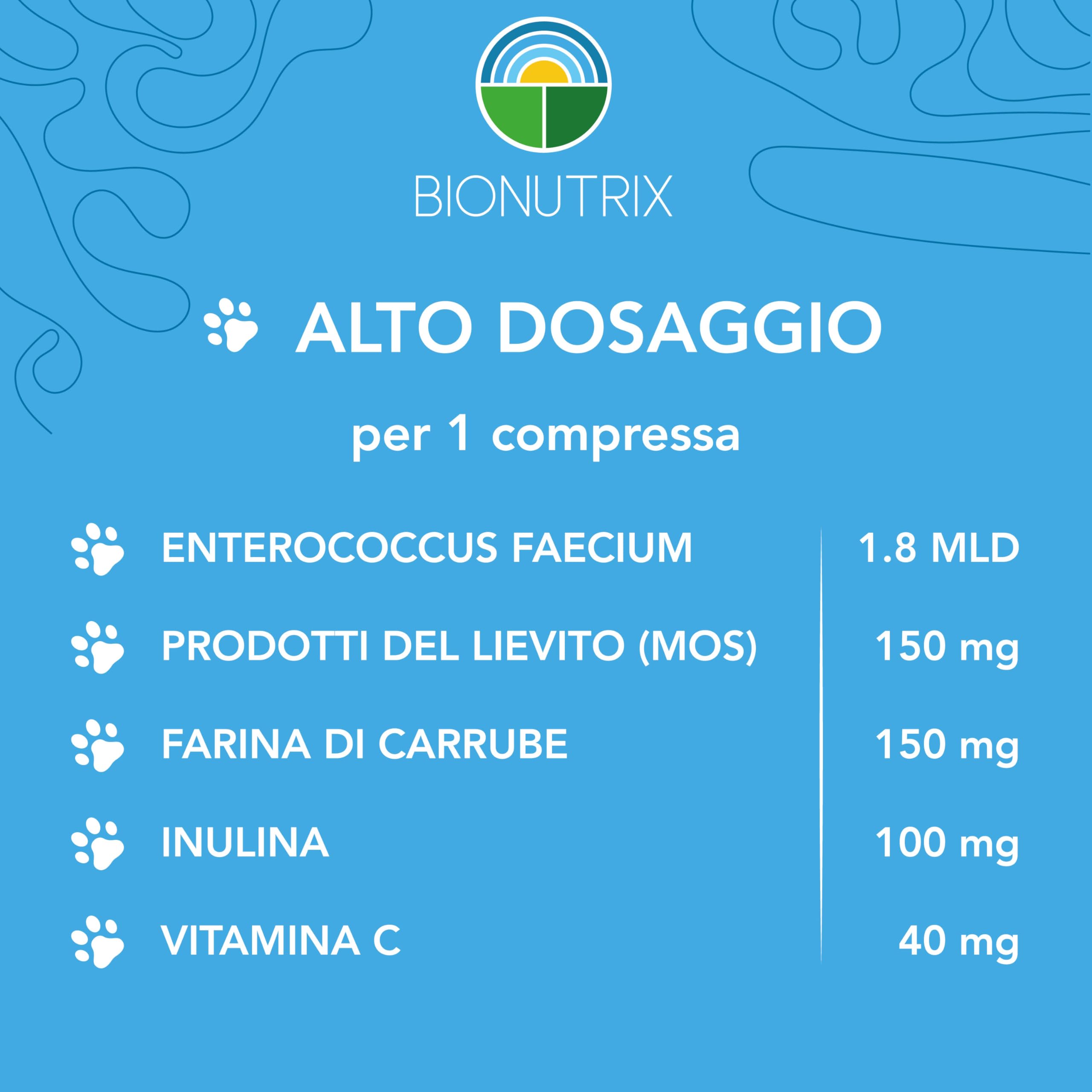 FLORAX | Probiotico per Cane e Gatto | 40 CPR Appetibili | Alto Dosaggio | Integratore Alimentare | Ripristino Flora Intestinale | MOS, E.faecium, Farina di Carrube, Inulina e Vitamina C | BioNutrix ®