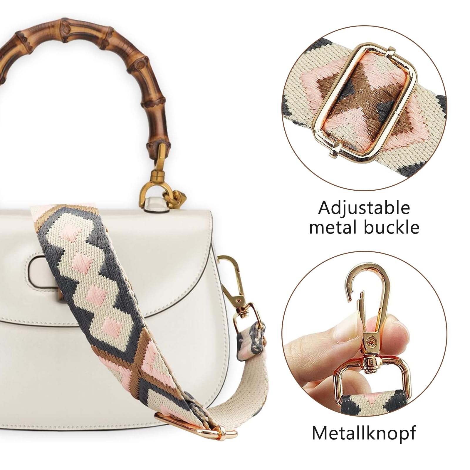 Correa De Hombro Ajustable Para Mujer Negro-Gris, Correa De Reemplazo Bolso Colorida Con Hebilla De Oro, Ancha Para Piel, Monedero, Cruzados Accesorios, 201
