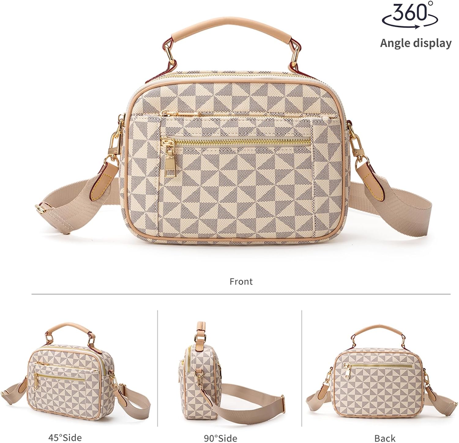Fashion Designer White Shoulder Bag for Women Faux Leather Checkered Purse PU Cross... - Image 3