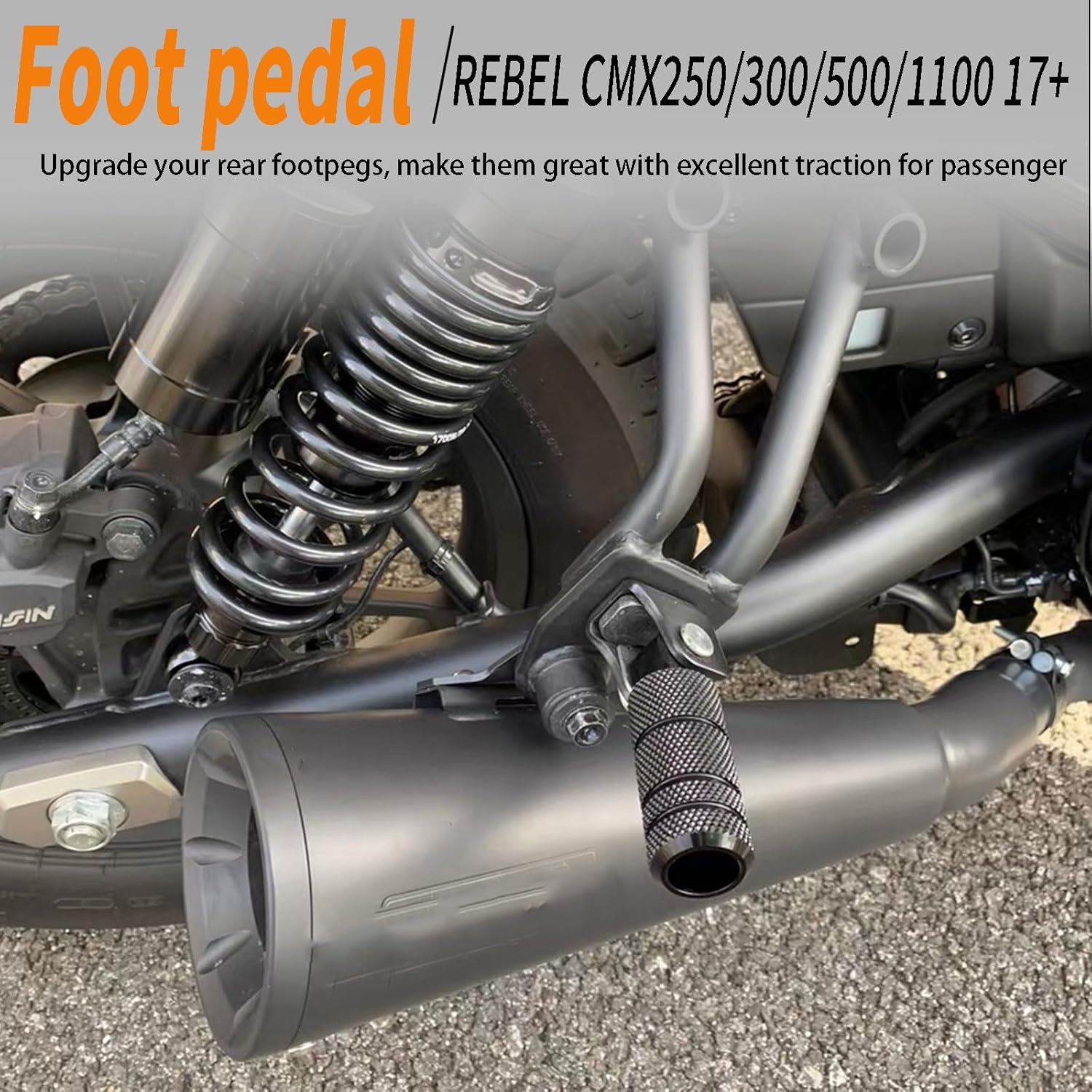 WOOGA Motorcycle Rear Passenger Larger Footpegs CNC Wide Foot pegs Footrest Pedals fit for Ho&nda CMX RebeL 250 300 CMX 500 17-24 Accessories CL250/300/500 22-24