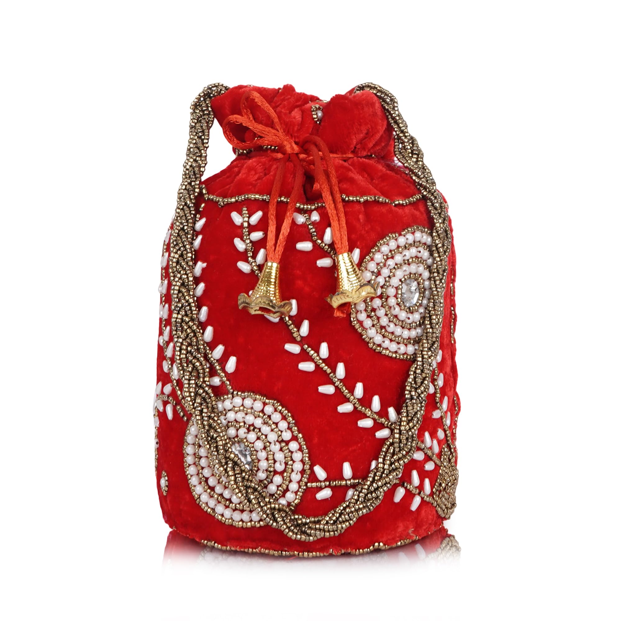spotic Women’s Silk Velvet Embroidered Potli Bag with Bead & Pearl Work | Ethnic Drawstring for Wedding & Festive Occasions-picture-10