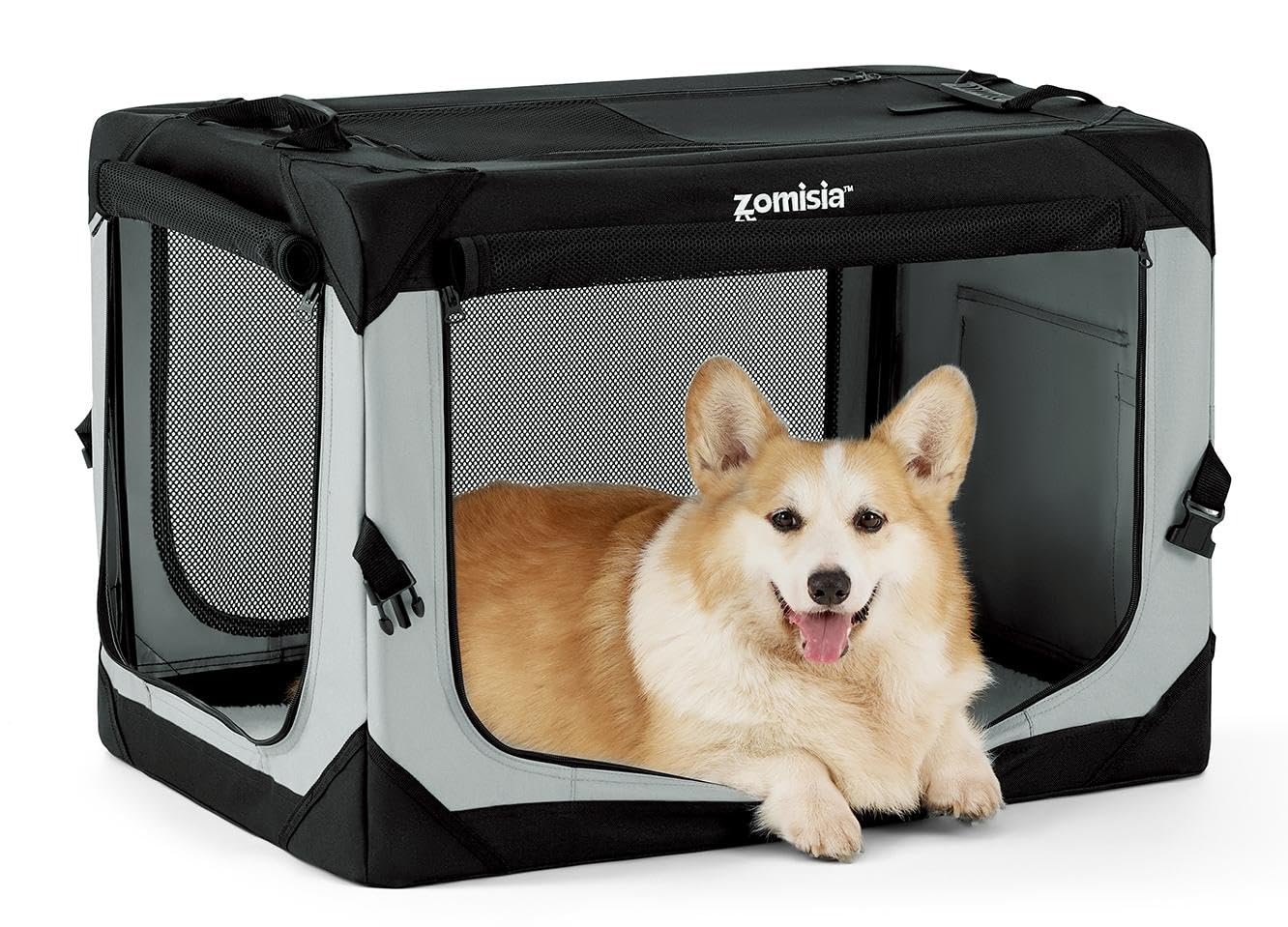 ZOMISIA Collapsible Dog Crate for Medium Dogs - 30 Inch Portable Dog Travel Crate Soft Sided with Breathable Mesh Windows, Foldable Dog Kennel for Indoor and Outdoor, Grey