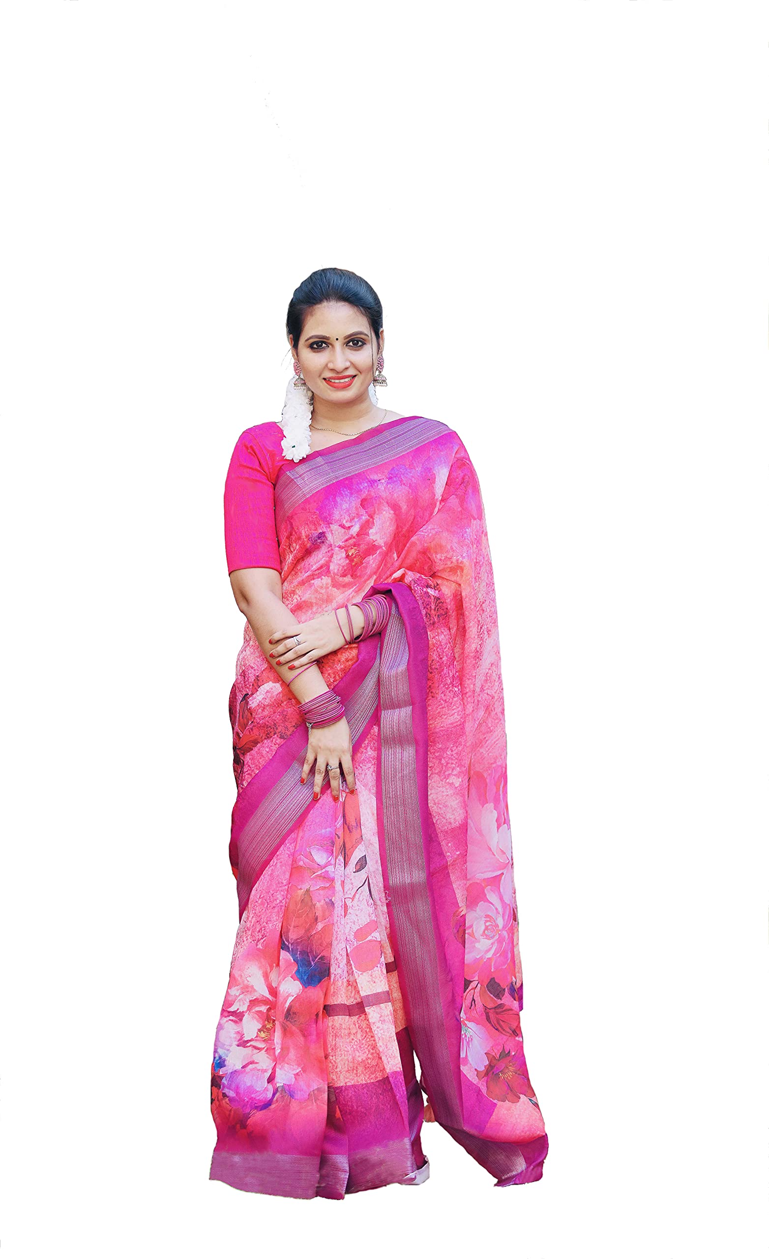 KAHIRAA WHOLETEX Multicolour Silk Banarasi Lilnsar Print Saree for Women with Floral Pattern and Blouse Piece - Perfect for Festivals, Weddings, and Parties - 6 Yards Long