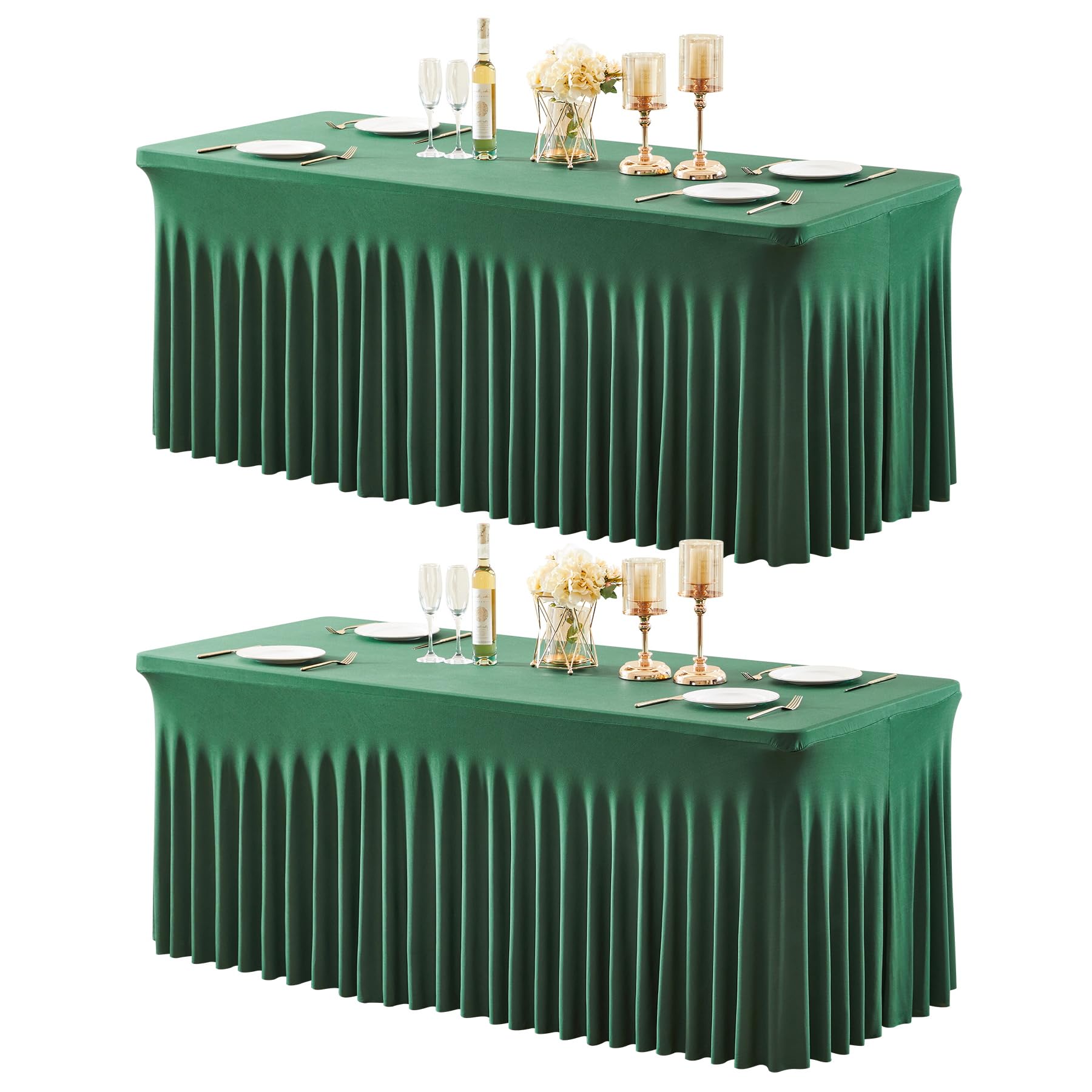 Photo 1 of 2 Packs Green Table Clothes for 6 Foot Rectangle Tables, Wrinkle Resistant Stretch Spandex Table Covers Fitted Tablecloth with Skirt for Easter Event Banquet Wedding Birthday Party