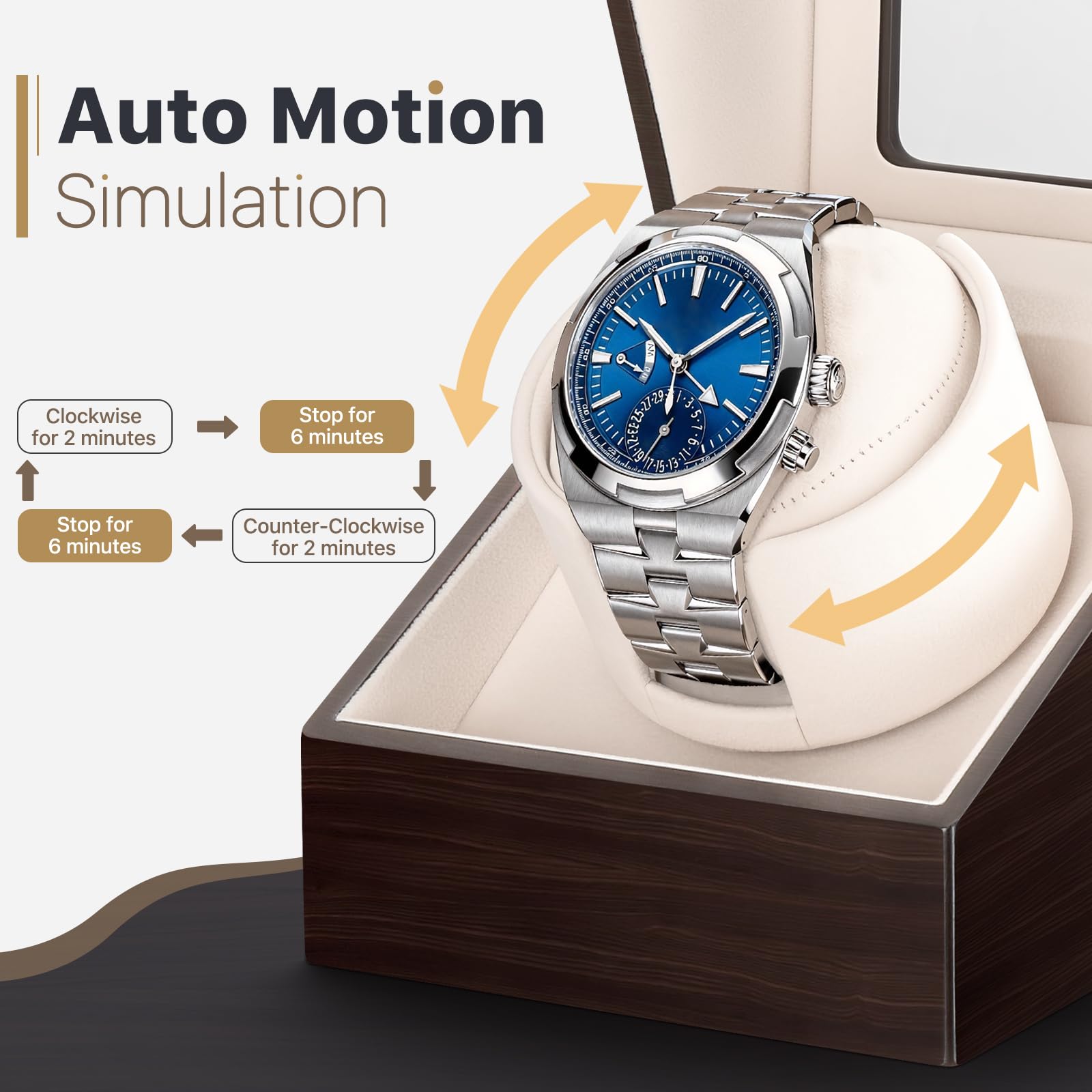 Uhrenbeweger für Automatikuhren, Single Maple Braun Holz Uhrengehäuse, Automatischer Uhrenbeweger mit weichem LED-Licht, Selbstaufziehende Uhrenbox mit leisem japanischem Motor, Premium-Geschenk für