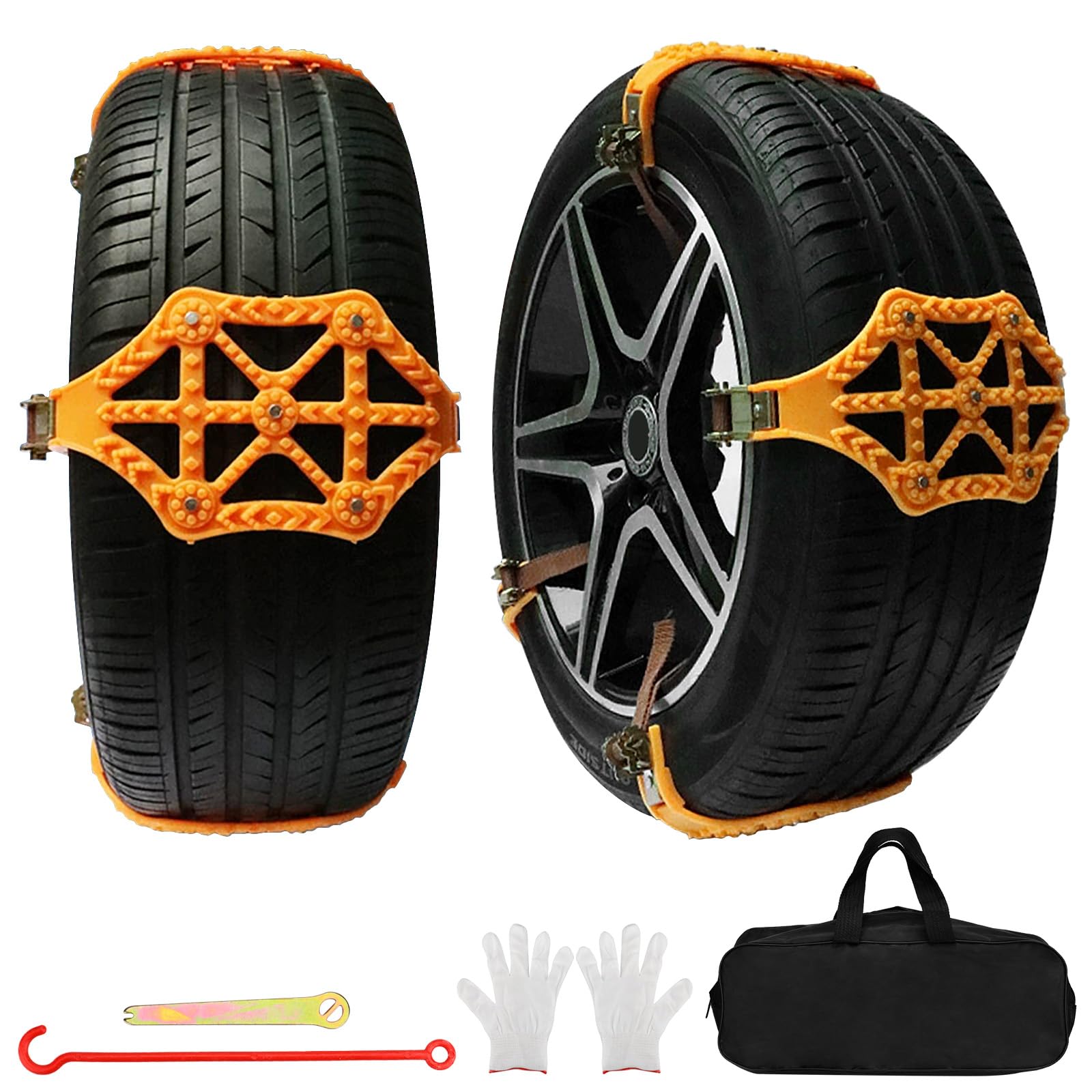 Chaînes à Neige, Chaînes de Pneus DUOJIN Lot de 8 Chaînes antidérapantes universelles en TPU épais avec kit d'outils pour largeur de pneu 165-265 mm - Pour la plupart des voitures, camions, SUV