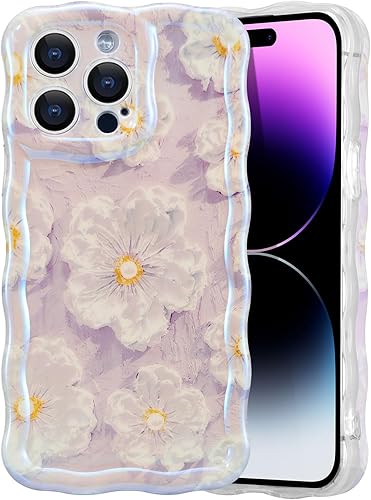 Miniatura 12 de EYZUTAK - Funda protectora de TPU para iPhone 12 Pro, estilo retro colorido, diseño láser brillante de pintura al óleo, estampado floral, borde Azul