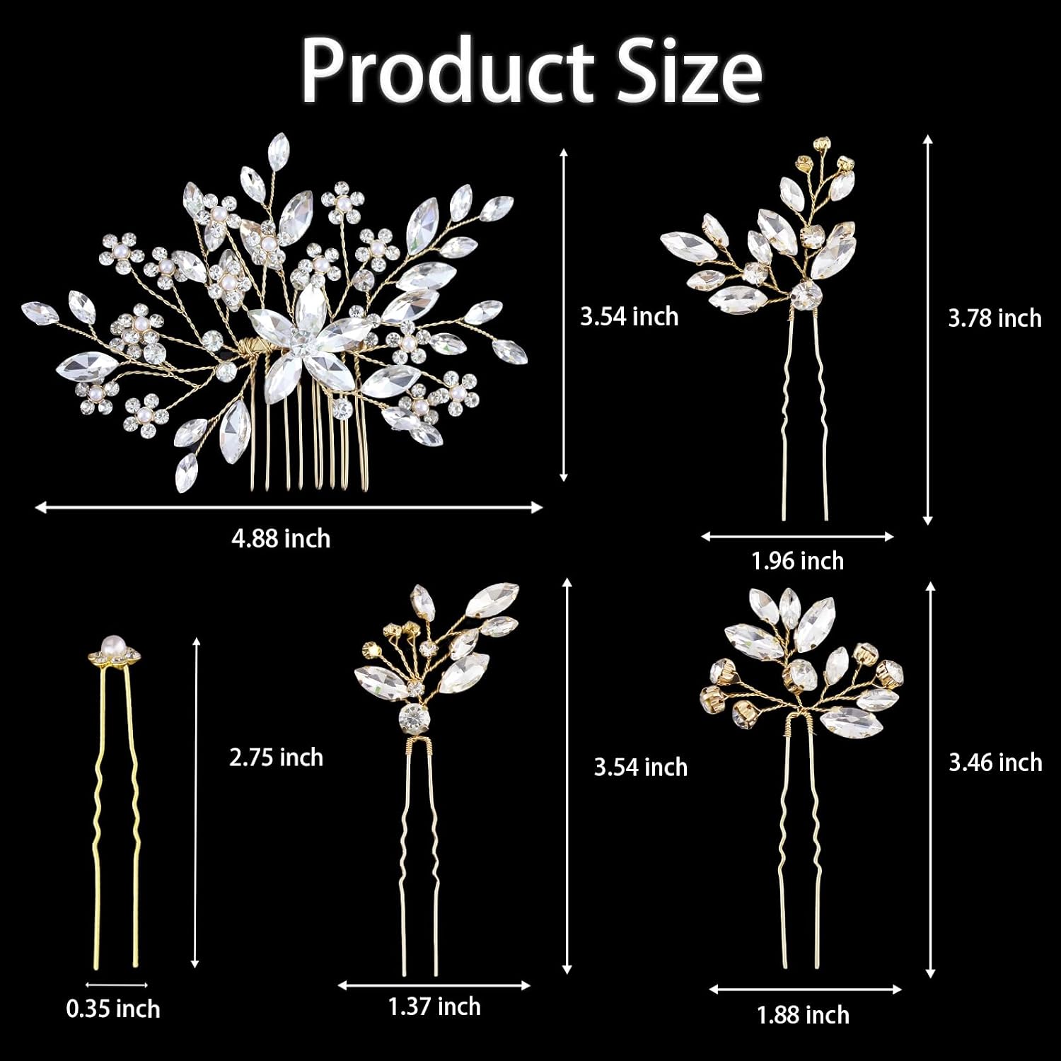 10 pcs Bride Hair Pins Rhinestone Bridal Hair Piece for Women Crystal Hair Accessories for Bride Bridesmaids Flower Girls(Gold Classic) image 2
