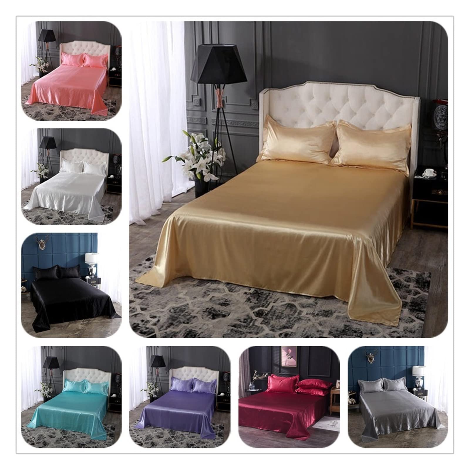 Sábana Satén Sábana de Cama Verde Rojo Color sólido sábanas Superiores Lisas for el hogar 2 tamaños Ropa de Cama Juegos de sábanas Funda de colchón Almohadilla(1,1pc Sheet 230x250cm)