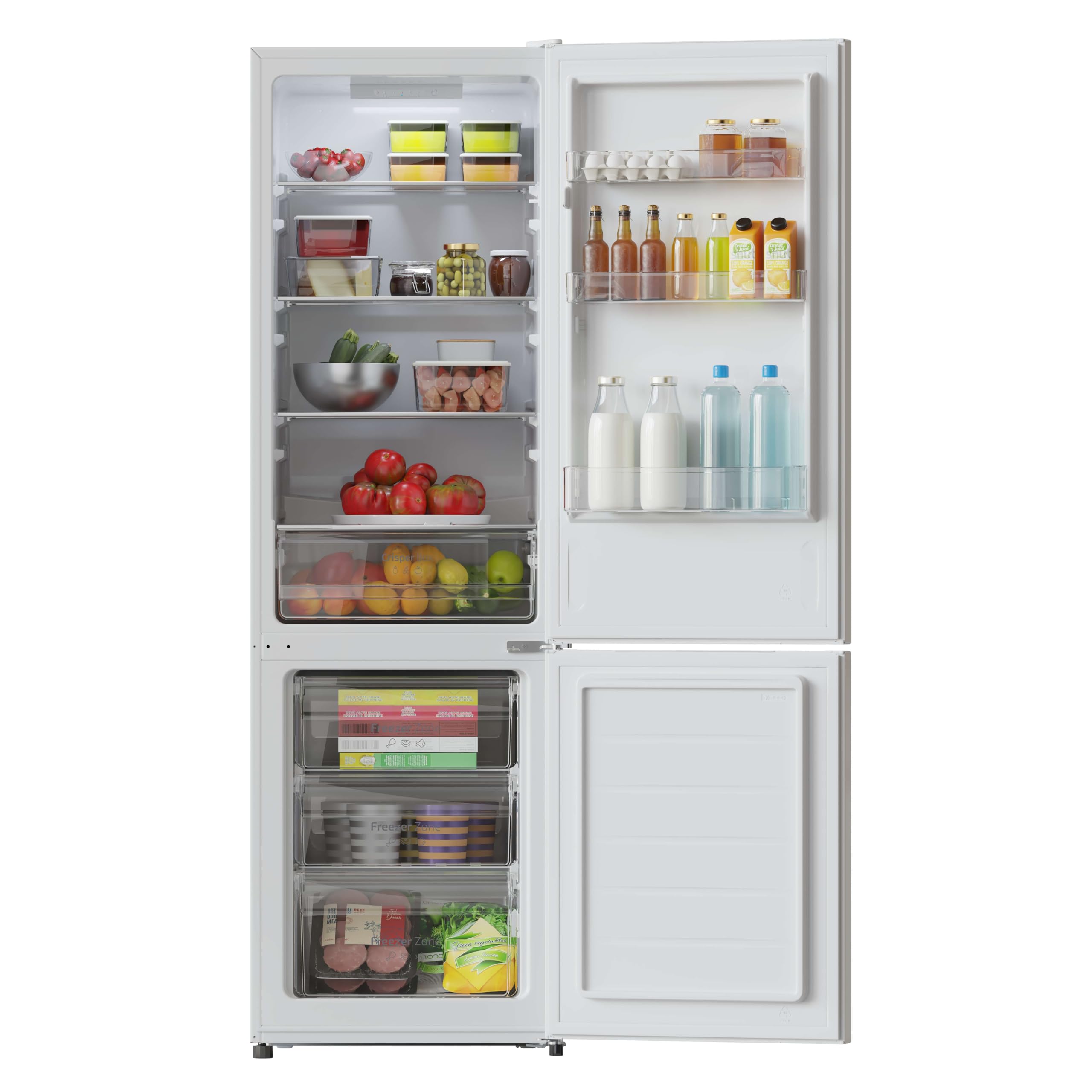 Cecotec Frigorifico 262 L Bolero CoolMarket Combi 262 White E, Classe E, Risparmio energetico, Luce LED, Vassoi in vetro, Controllo elettronico della temperatura.
