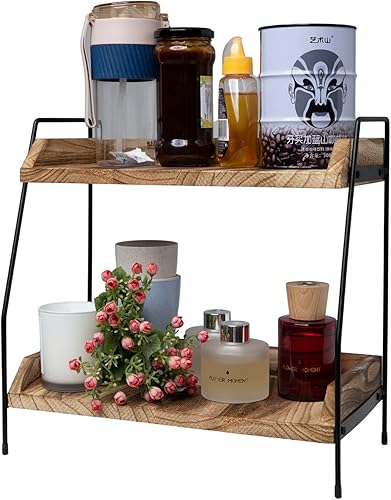 Accesorios y organizador de barra de café, organizador de estación de café, organizador de mostrador de baño de 2 niveles, bandeja de café de