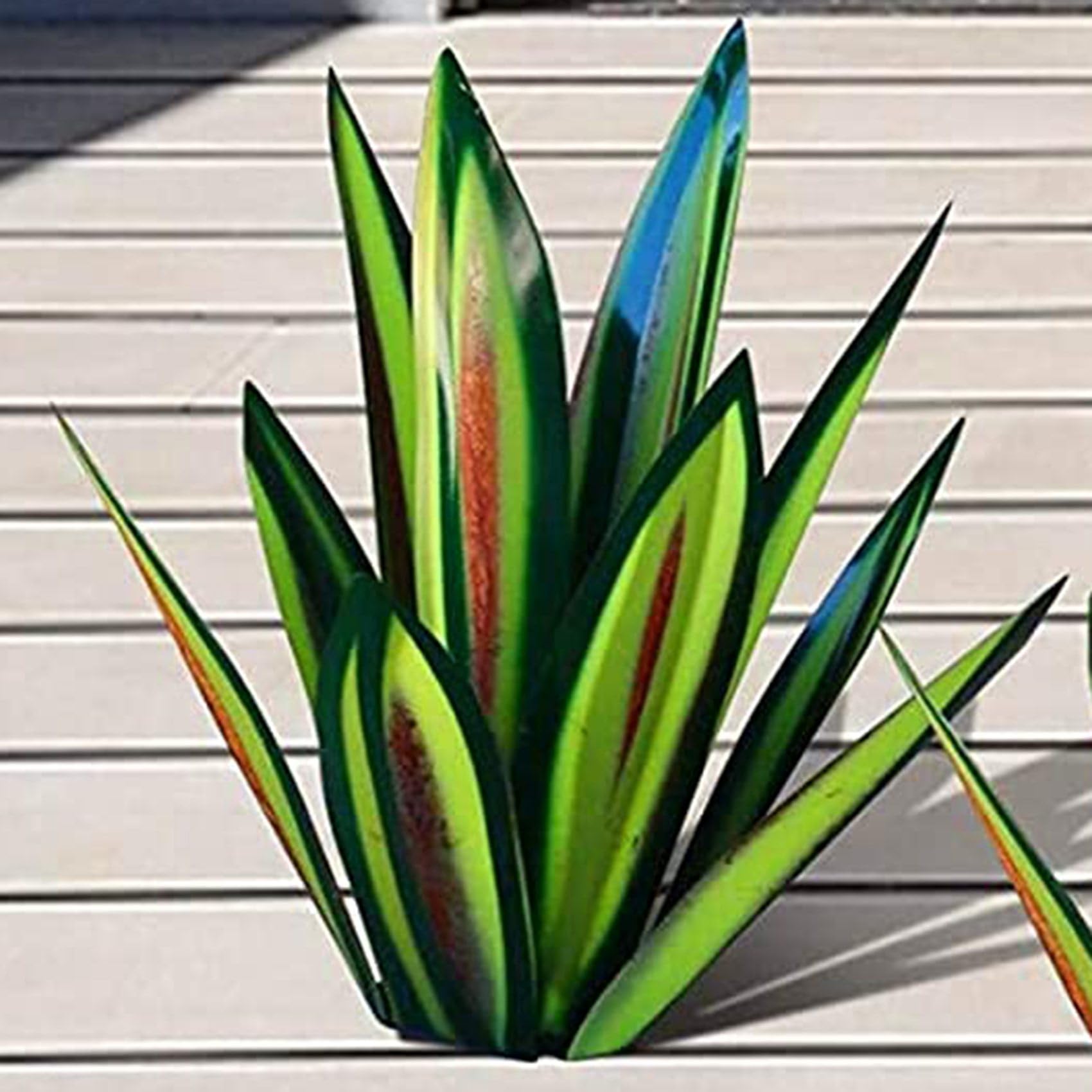 2X Scultura Rustica da 13,7 Pollice Piante di Agave in Metallo Dipinti a Mano Fai da te Ornamenti Prato Giardino Esterno-Verde