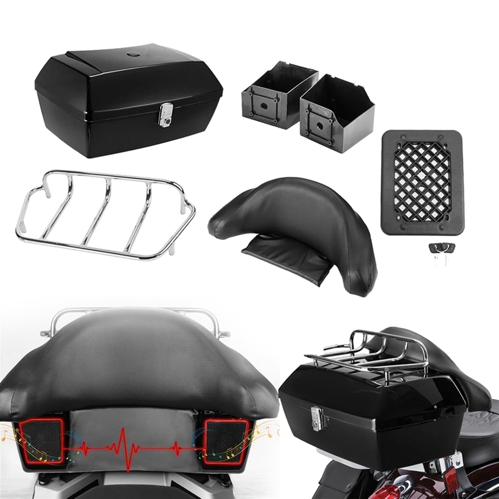 Boîte de rangement arrière de coffre 48L pour Kawasaki Cruisers avec dossier