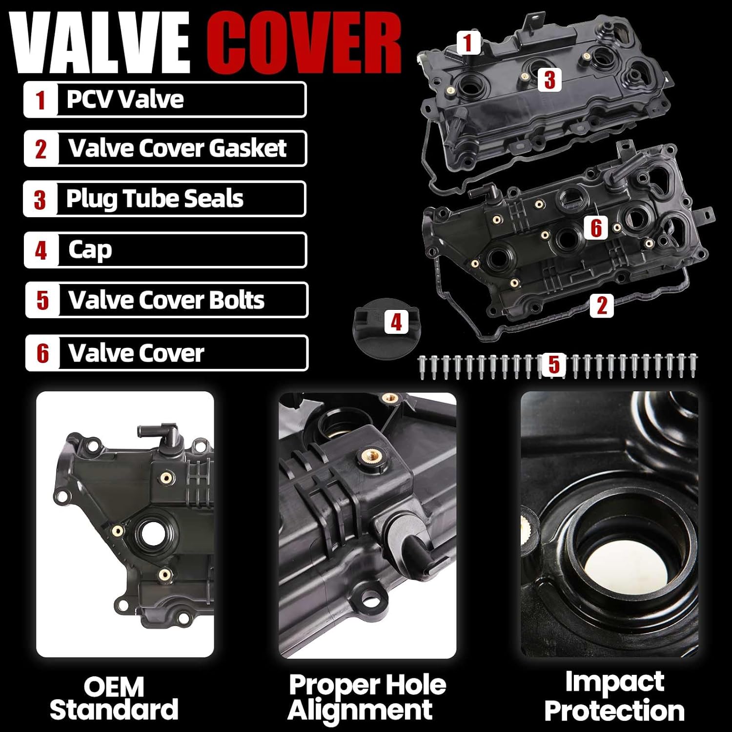 MITZONE Valve Cover Set Left and Right Side Compatible with Nissan Pathfinder Maxima Altima 2015-2024 for Infiniti QX60 2015-2024 3.5L V6