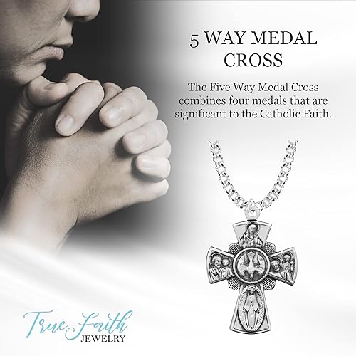 Miniatura 2 de True Faith Jewelry Sterling Silver 5 Way Medal Cross Medal Pendant Necklace Religious Jewelry