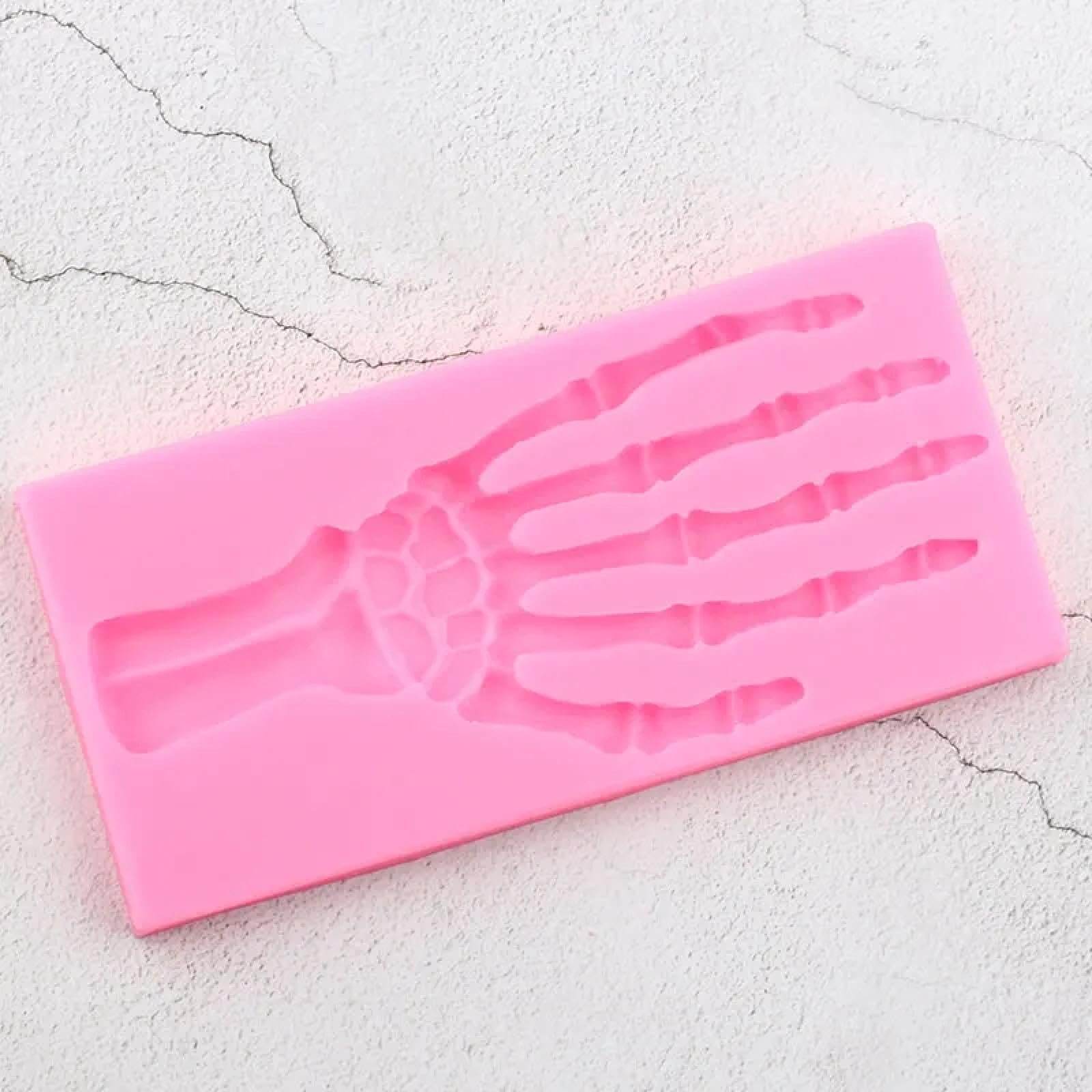 Moldes de silicona para manualidades, molde de chocolate, 16,4 x 7,8 cm, herramientas de decoración de pasteles de Halloween, moldes de silicona de hueso de esqueleto de mano, moldes de silicona para