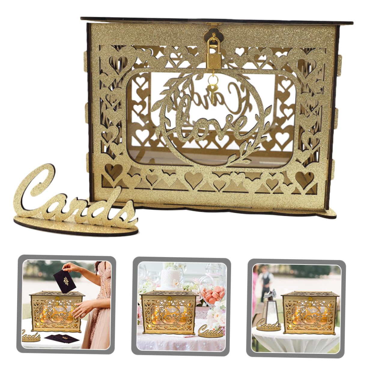Healifty 1set Wooden Card Box with Elegant Hollow Design Wedding Blessing Card Container for Reception Anniversary Celebrations Rustic Decor Notes for Events