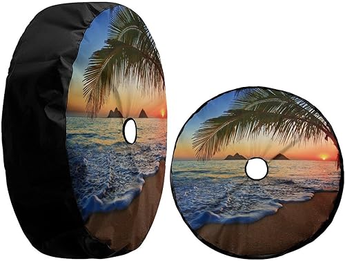 Miniatura 3 de Foruidea Sunrise at Lanikai Beach Hawaii - Cubierta de neumático de repuesto con superficie ondulada del océano con orificio de cámara de respaldo