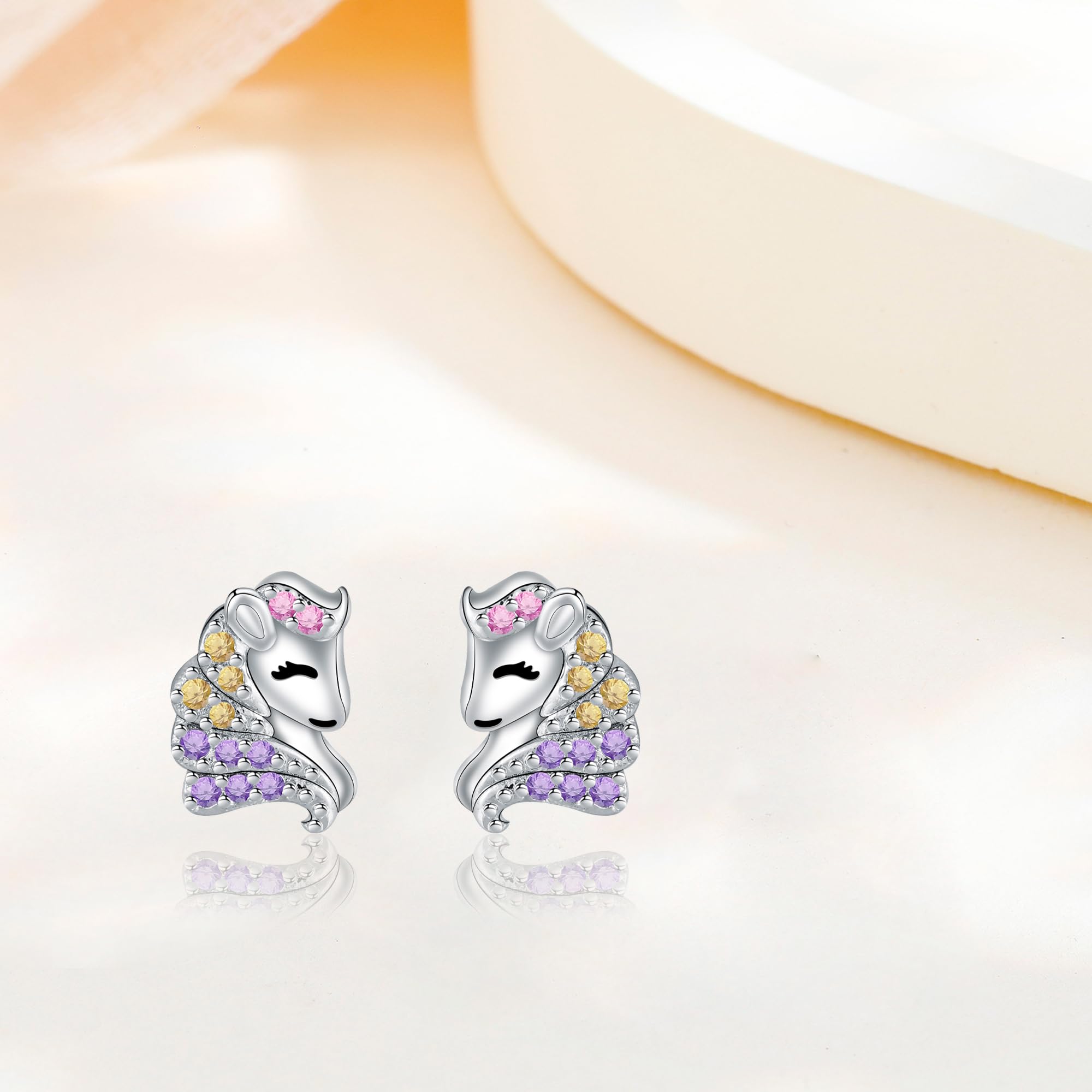 J.MUEN Orecchini Unicorno Argento Sterling 925 Orecchin Anallergici con Cofanetto Regalo-Regalo di Compleanno Gioielli Unicorno per Donne