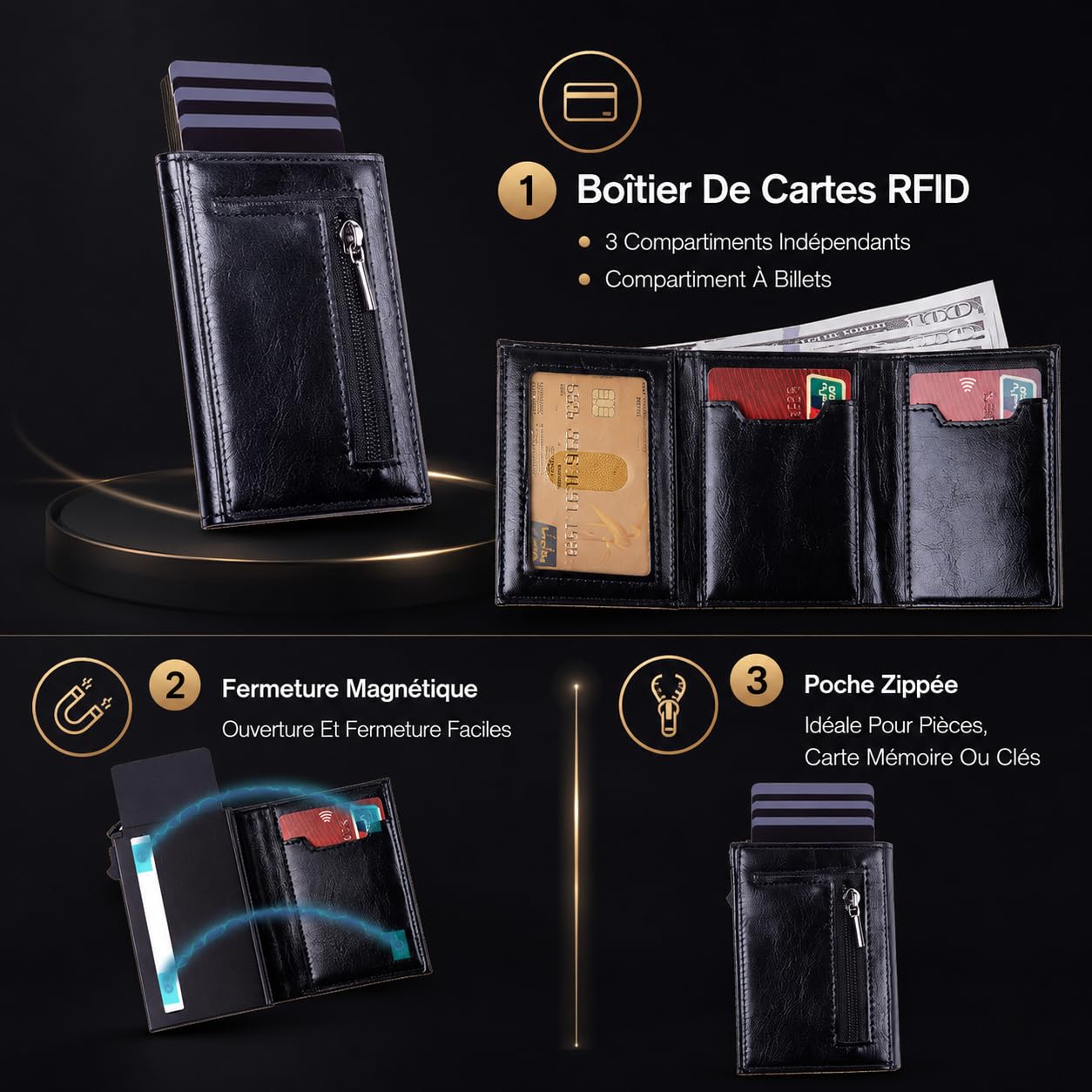 Maison Corval Wallet 2.0 Portefeuille Homme Compact avec Protection RFID Accès Rapide Cartes Poche Zippée pour Voyage et Quotidien (Bleu)