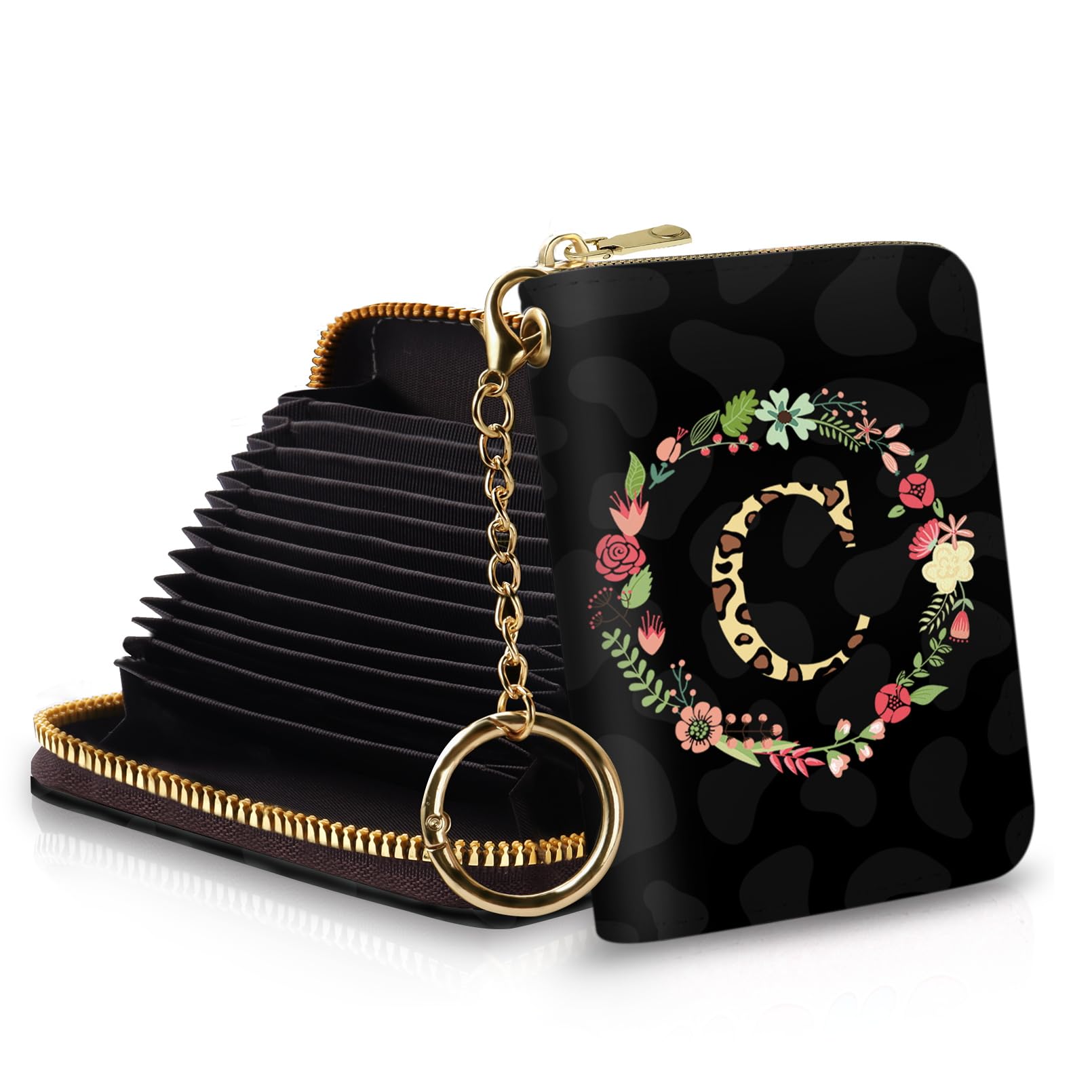 RFID Credit Card Holder Wallet for Women Slim, Mini Wallet Women Small, Card Wallets for Women Slim, Card Case Wallet Thin with Keychain Zipper Thin, Personalized Gifts for Teacher Nurse Initial(C)