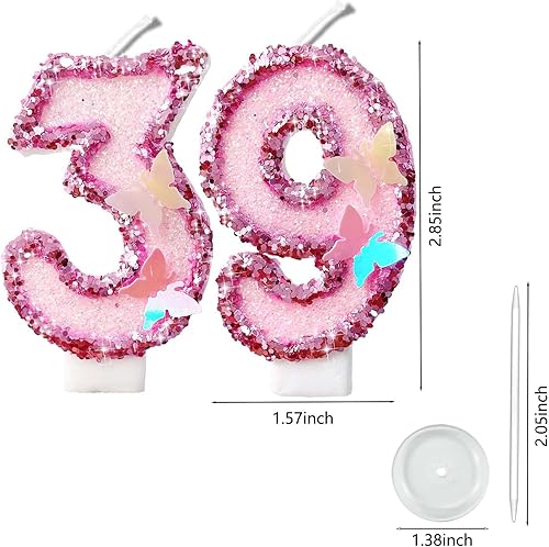 Miniatura 418 de Velas de números con purpurina de oro rosa de 2.8 pulgadas, muchos colores, regalos de cumpleaños de 22 años, velas de cumpleaños, velas de números