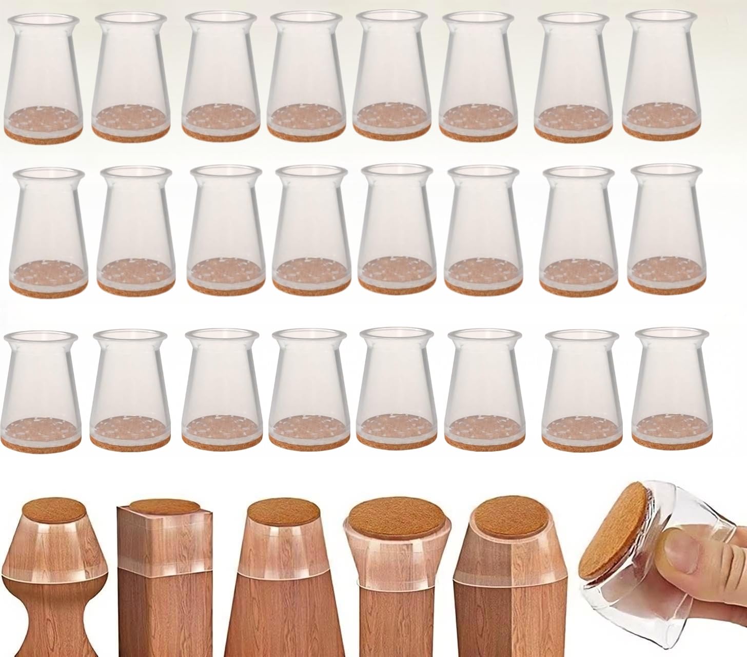 Stuhlbeinkappen 24 Stück, Klare Silikon Stuhlbeinschoner mit Filz, Schutzkappen für Stuhlbeine, Transparent Klein Filzgleiter für Holzböden, Laminat und Fliesenböden