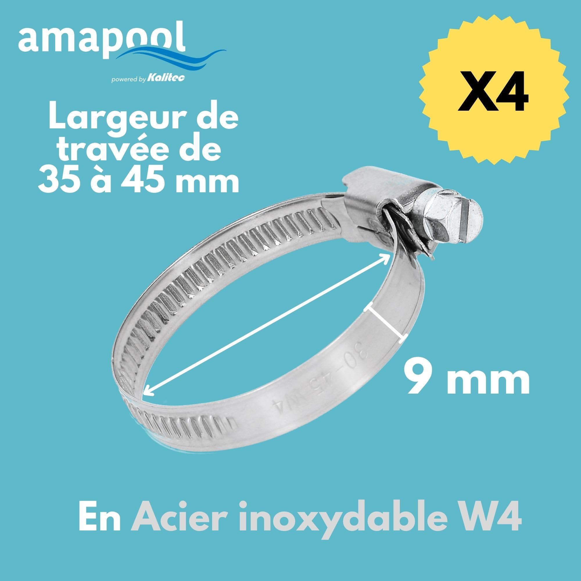 Raccord Tuyau Piscine Amapool Kit Raccord De Tuyau, 6 Pièces I 2x38mm Raccord De Tuyau Pour Tuyau De Piscine I 4x Collier De Serrage En Acier Inoxydable V2A ø 30-45mm I Accessoires
