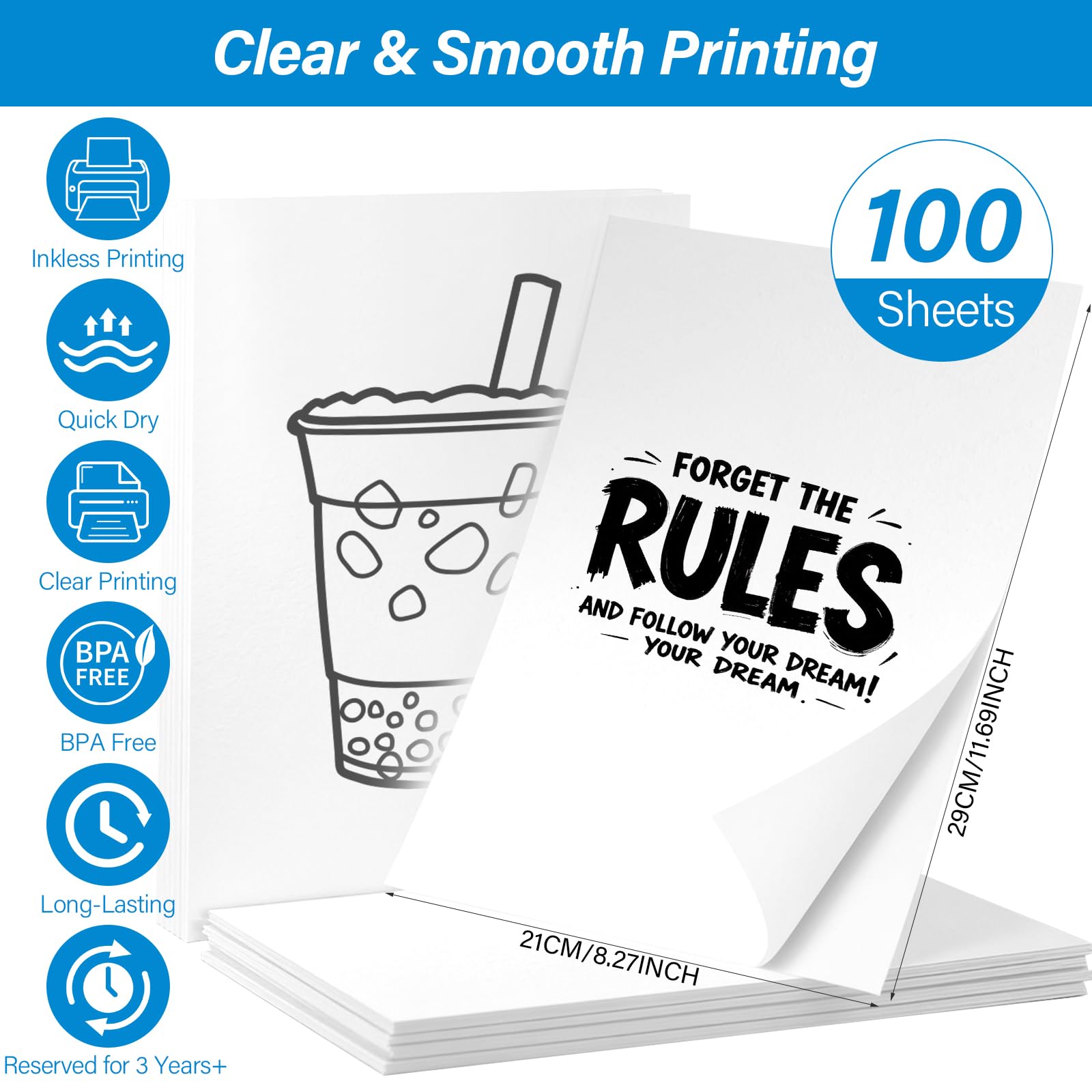 Thermisch A4-papier – 200 Vellen, Vouwbaar, 210x297 Mm, BPA-vrij – Voor Thermische Printers (geen Inkt Nodig)
