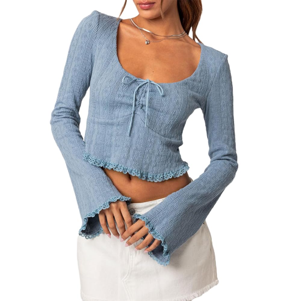 トップス mediam knit lace tops Lace Knitted Round Neck Top Red | NA-KD