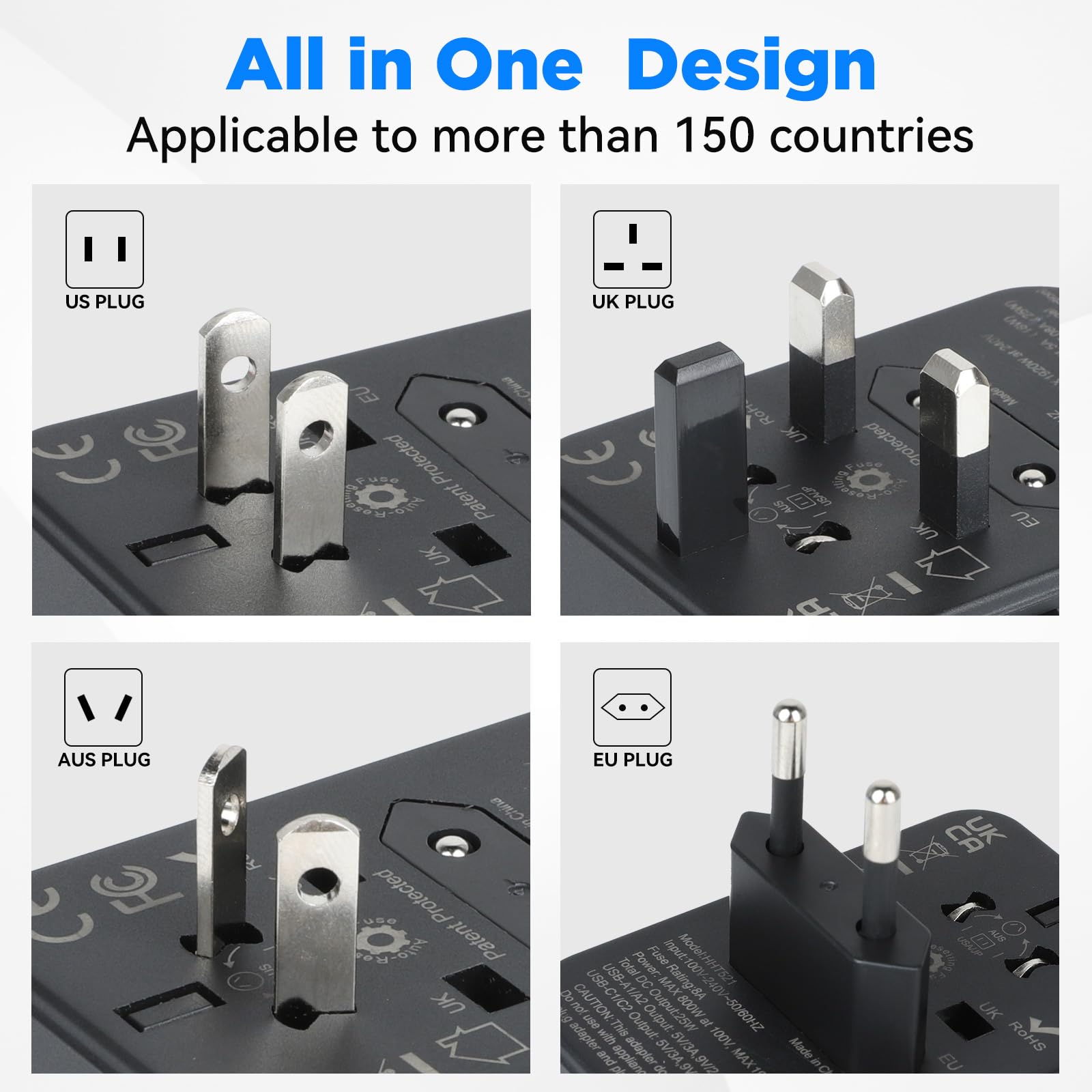 Adattatore Universale Da Viaggio 20W, Presa Universale Da Viaggio Con 2 USB A E 2 USB C, Adattatore Presa Internazionale Per UK, USA, Giappone, Australia, Tailandia - Foto 6